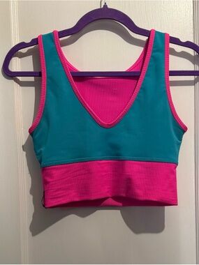 Tiger Friday- Reversible Ribbed Bright Hot Pink Crop Tank Top - Women